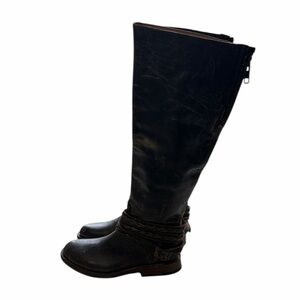 Bed Stu Eva Black Luxe Women’s knee-high boots rwoven leather strap Size 6